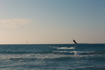 Fototapeta premium Kitesurfing, Kiteboarding action photos sea sport extreme