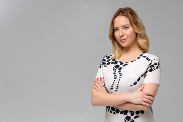 Attractive confident creative good-looking female bossy employee cross arms chest self-assured pose...