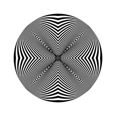 Abstract twisted black and white background. Optical illusion of distorted surface. Twisted stripes. Stylized 3d figure. Vector illustration. Great for wall art, poster, banner, web.