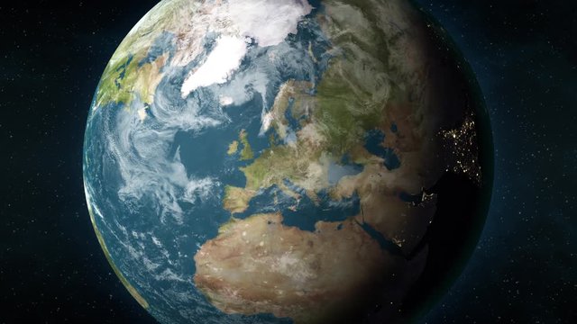 Planet Earth, seen from space, zooming in and centering on Berlin, Germany. 3D computer generated animation.