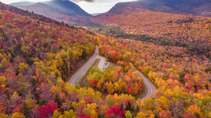 Amazing view of Kancamagus Highway in New Hampshire during Foliage season Autumn USA