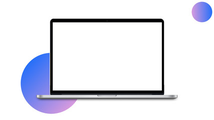 mockup expensive laptop or computer monitor with blank white monitor on design neon background. 3d render. MacBook pro