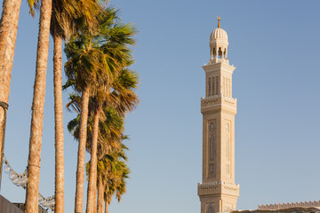 minaret mosque palms sunset UAE Dubai islam