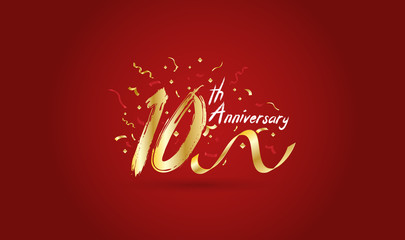 Anniversary celebration background. with the 10th number in gold and with the words golden anniversary celebration.