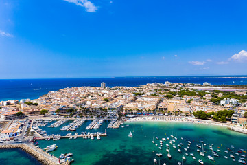 Aerial view, Colonia de Sant Jordi, Cala Galiota, Mallorca, Balearic Islands Spain