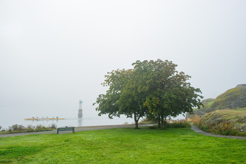 Outrigger Canoe Passes By in the Fog