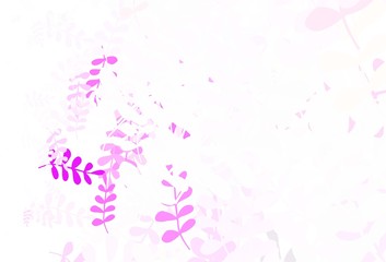 Light Purple, Pink vector doodle background with leaves.