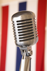 1940s vintage radio microphone ad 48 star American flag at Mid-Atlantic Air Museum World War II Weekend and Reenactment in Reading, PA held June 18, 2008