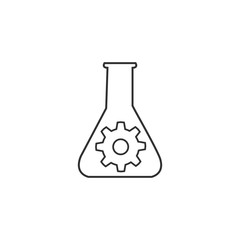 laboratory chemistry equipment, test tube with mechanical gear icon, lab flask icon. Stock Vector illustration isolated on white background.