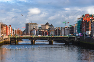 Beautiful scene daylight Dublin Ireland capital landscape city urban area old town modern office building
