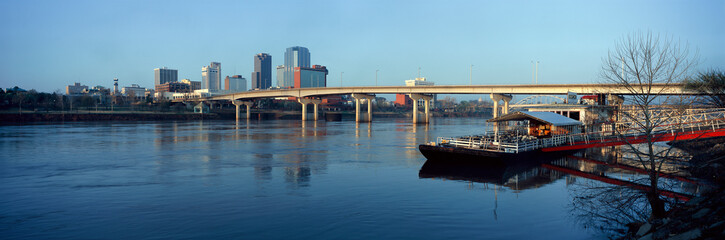 Panoramic view of Arkansas River and skyline in Little Rock, Arkansas