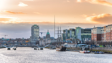 Beautiful scene daylight Dublin Ireland capital landscape city urban area old town modern office building