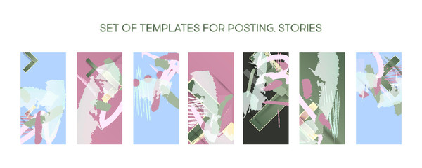 A set of gentle pastel restrained pale of templates for posting for social media stories trending or for printing postcards with your brand
