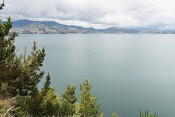 Bank of Tota, the largest Colombian lake, a cloudy day
