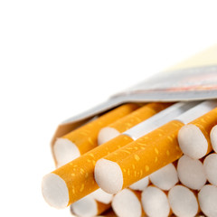 Close-up of filter cigarette isolated on a white background