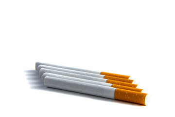 Close-up of filter cigarette isolated on a white background