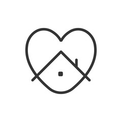 Stay at home campaign icon. House and heart linear pictogram. Stop coronavirus self isolation.