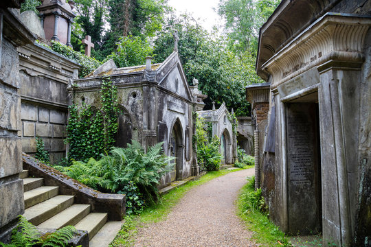 Gravestones at Highbury Cemetary, London