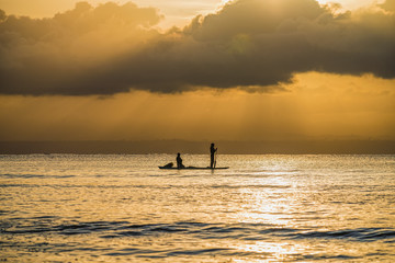 Strand, Sonnenaufgang, Boote, Katamaran, Südsee,