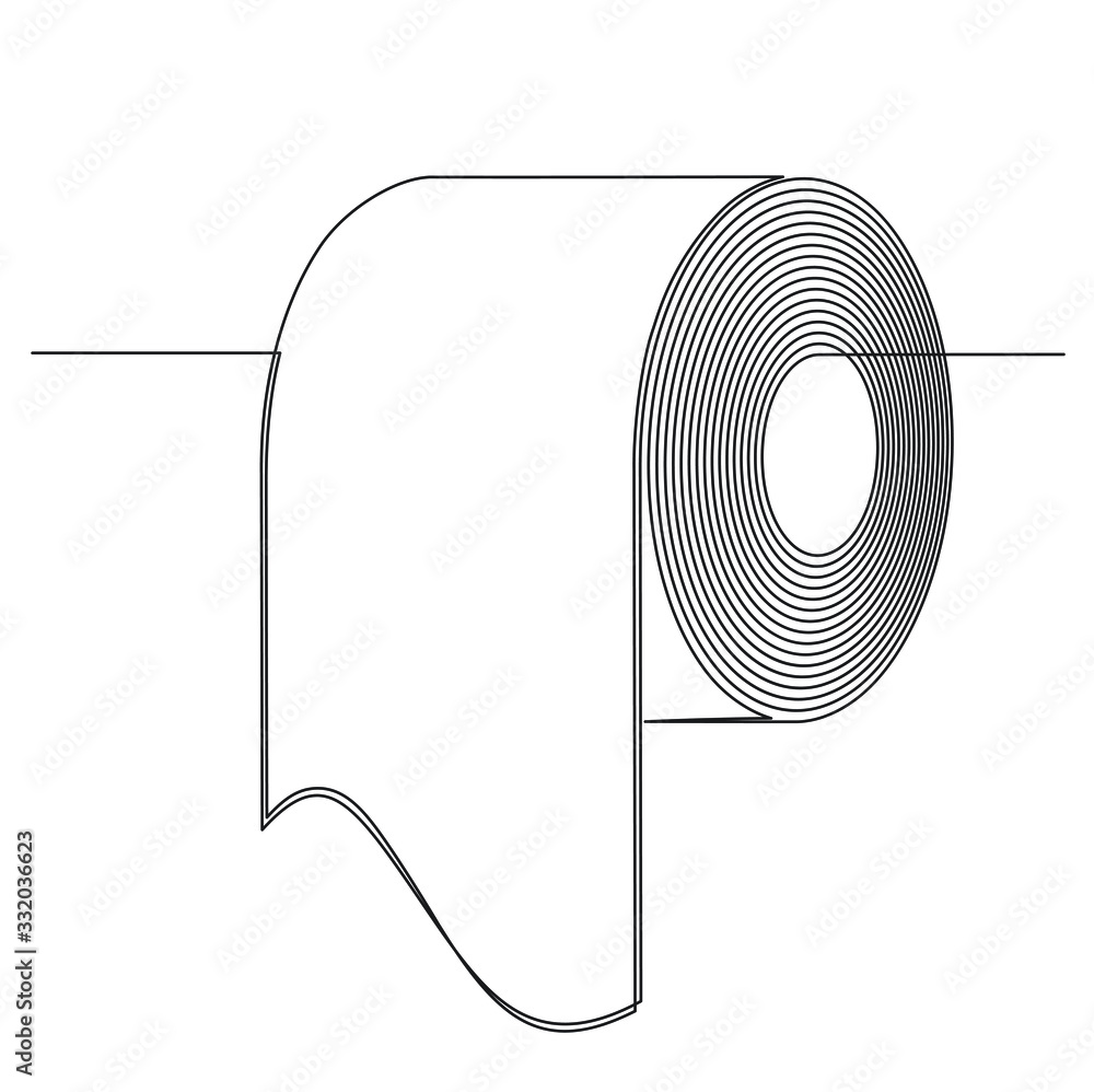 Wall mural Roll of toilet paper in one continuous long line drawing style. Black and white vector illustration for your design. Panic shopping, increased demand during novel coronavirus Covid-19 2019-nCoV pandem