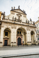 Obraz premium Prague, Czech republic - March 19, 2020. Krizovnicke square by Charles bridge during travel ban without tourist
