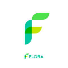 F logo. F letter emblem. Green monogram consist of green leaves.