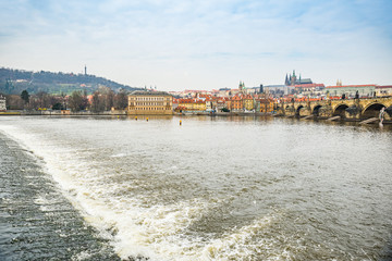 Prague, Czech republic - March 19, 2020. View on Prague Castle without tourists on street during...