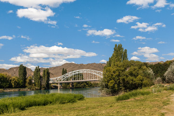 steel truss arch bridge above Clutha River in Alexandra, Central Otago, South Island, New Zealand