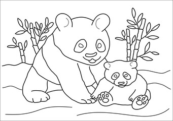 Coloring book panda mother and daughter play in the zoo © dedi