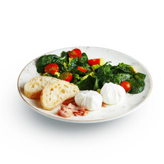 Eggs plows with salad exquisite restaurant dish breakfast classic serving.