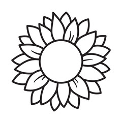 Outlined sunflower round frame vector illustration.