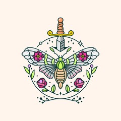 Colorful Mono line butterfly Illustration