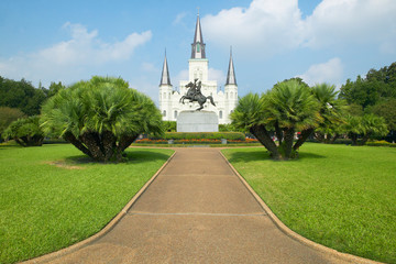 Andrew Jackson Statue & St. Louis Cathedral, Jackson Square in New Orleans, Louisiana