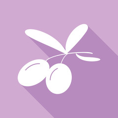 Olives sign illustration. White Icon with long shadow at purple background. Illustration.