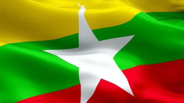 Myanmar waving flag. National 3d Burma flag waving. Sign of Myanmar seamless loop animation. Burma flag HD resolution Background. Myanmar flag Closeup 1080p Full HD video for presentation