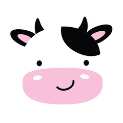 Cute baby cow face vector illustration.