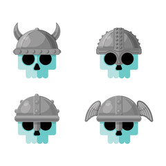 Warrior Skulls in Helmets Flat Vector Graphic Icon Set 