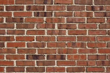 Shabby chic old brown and red brick wall texture with light colored mortar