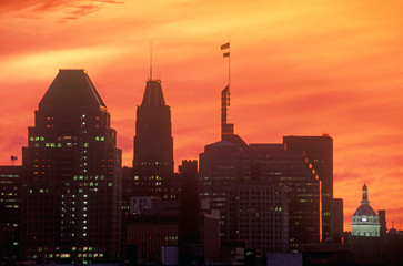 Fototapeta na wymiar Skyline of Baltimore at Sunset, Maryland