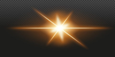 Gold glowing light on a transparent background