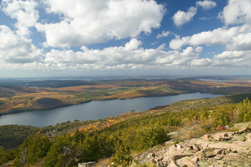 Lake view in autumn from Acadia National Park, Maine