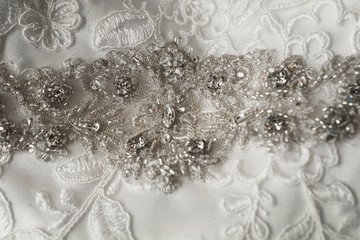 Close up of a wedding dress or bridal gown which is the dress worn by the bride during a wedding...