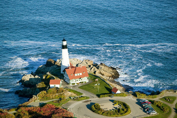 Aerial view of Portland Head Lighthouse, Cape Elizabeth, Maine