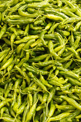 Large pile of shishito peppers