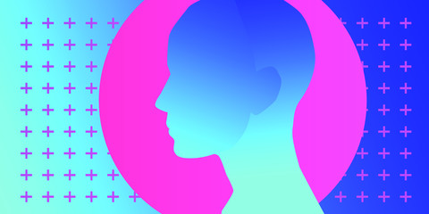 Silhouette of a head profile. Conceptual minimalist illustration of Artificial intelligence or Human Psychology.