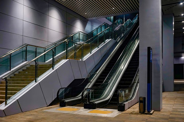 There is no one on the escalator in the underpass