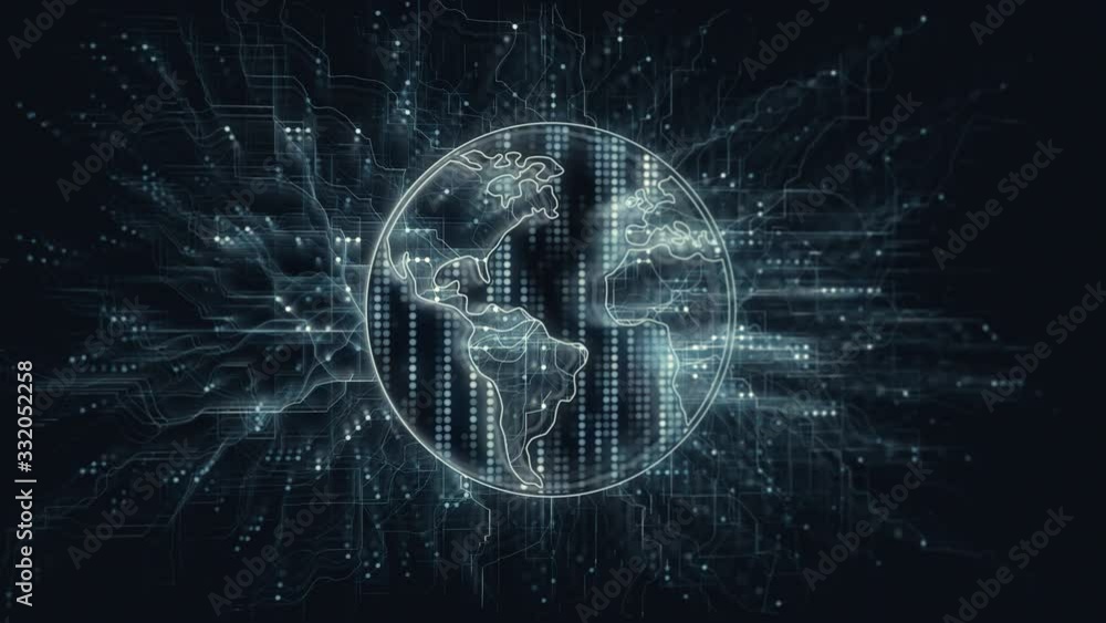 Poster cyberspace technology earth network in digital data. global community connection concept animation.