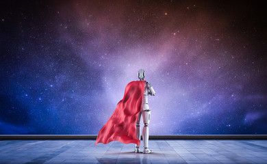 heroine cyborg with red cloak