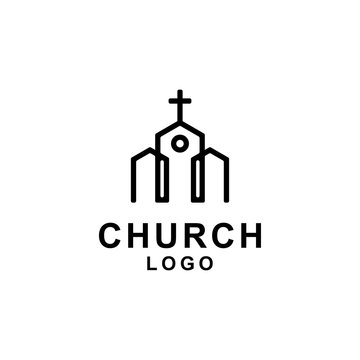 Minimal Church line art logo design vector illustration