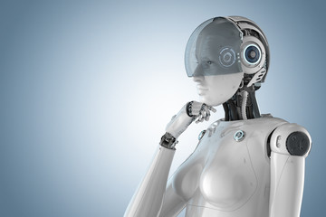 Female cyborg analyzing